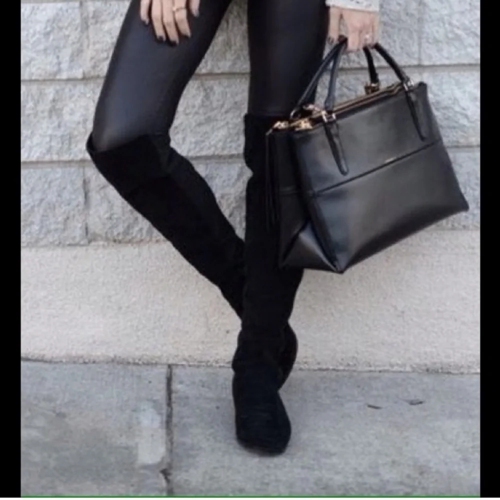 Stuart Weitzman Suede Lander Over The Knee Black Boot 50/50 Tall Boots, Size 9M